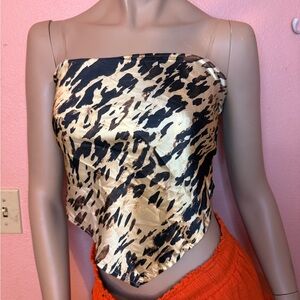 Windsor Leopard Print Satin Bandana Tube Top Scarf Hem NWT